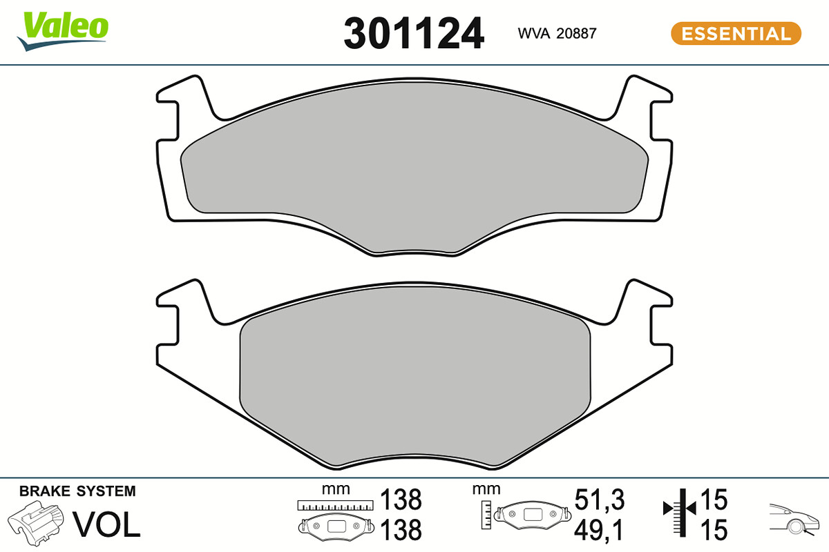 Jeu de 4 plaquettes de frein VALEO ref. 301124